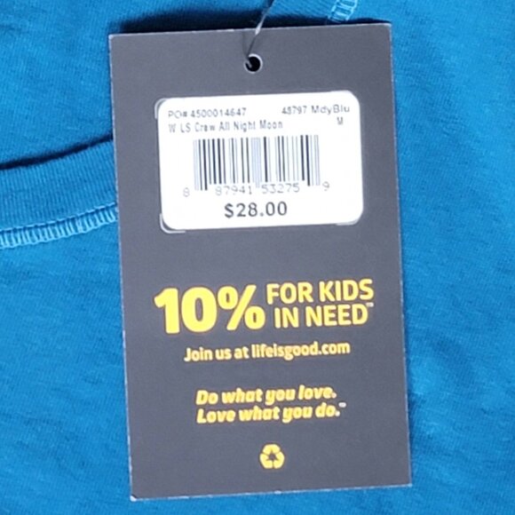 NWT Life Is Good Aqua Classic Fit Crew Neck Long Sleeve Tee Stay Out All Night M - Picture 8 of 10